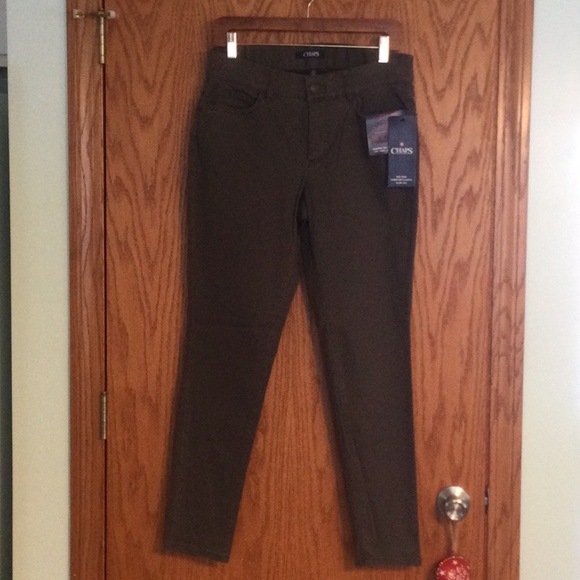 Chaps Pants - Chaps Mid Rise Comfort Elastic Slim Leg Icon Brown Stretch Fabric